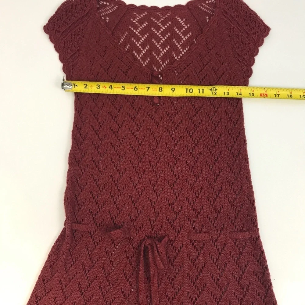 Gaminerie burgundy short sleeve crochet tunic sweater S-M